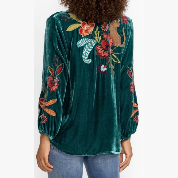 Johnny Was Teal Floral Embroidered Blouse - Picture 4 of 8